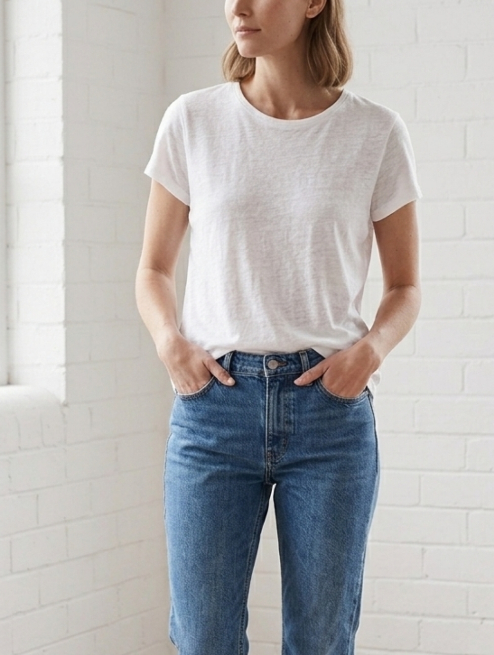 Country Road White Short-Sleeve Crew Tee 100% Linen